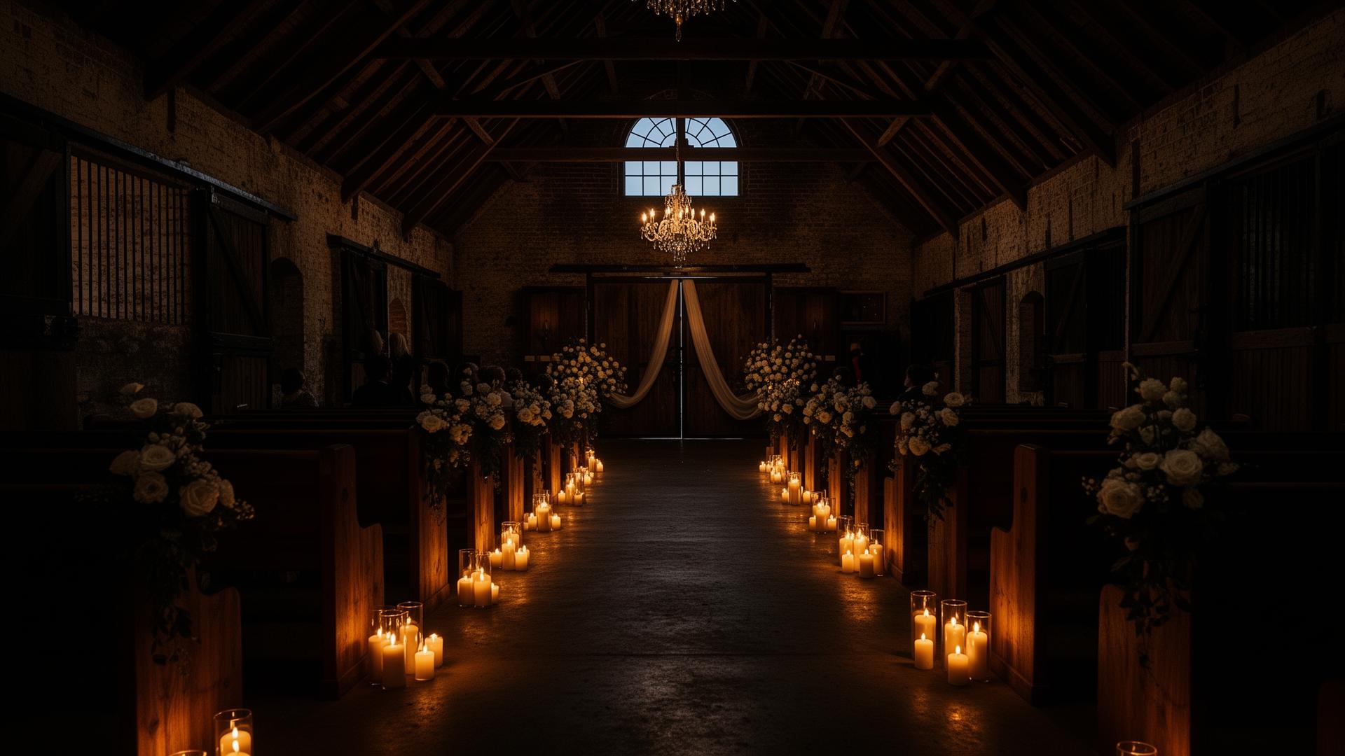 The Stables of Harp Farm — candlelit barn ceremony